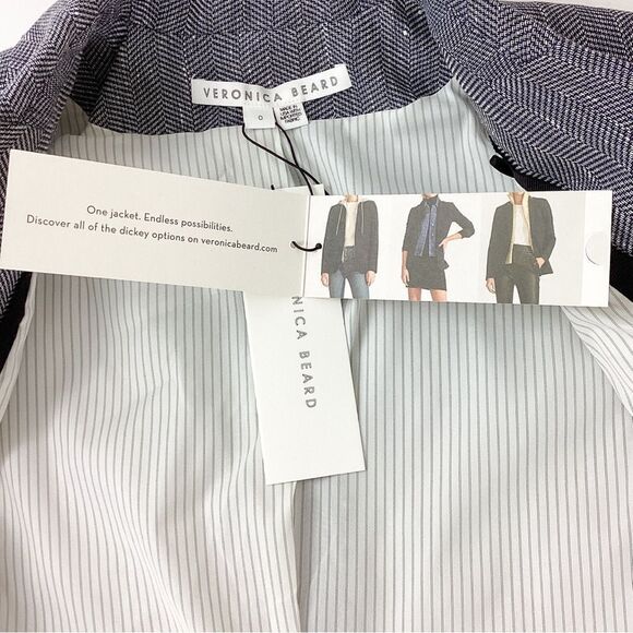 VERONICA BEARD Size 0 NWT Oria Dickey Jacket Blue White Herringbone Blazer - Picture 15 of 15